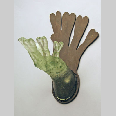 Hands & Hanging - Double En'handre - Forked fingers. Cast glass & steel
