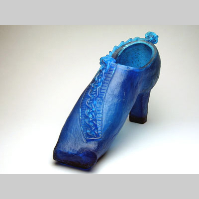 Shoes & Socks - Sapphire - One of many extra large shoes inspired by the lyrics from a Tom Lehrer song, <a href='http://carolmilne.com/lehrer.html'>The Wiener Schnitzel Waltz</a>. Kiln-Cast lead crystal