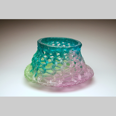 Baskets & Bowls - Rock - This piece rolls/rocks on its rounded bottom. Kiln-Cast lead crystal knitted glass