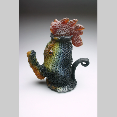 Teapots & Tanqueray - Cock-a-Doodle-Doo - A teapot based on a Rooster Kiln-Cast lead crystal knitted glass