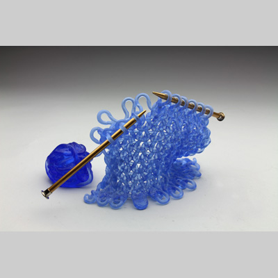 Knitting & Knitted - Blue - Commissioned piece living in New York City kiln cast lead crystal & knitting needles