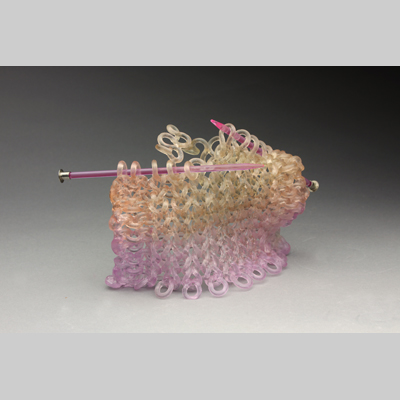 Knitting & Knitted - Strata - Layered kiln cast lead crystal & knitting needles