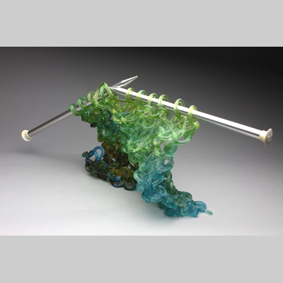 Knitting & Knitted - Hand dyed kiln cast lead crystal & knitting needles