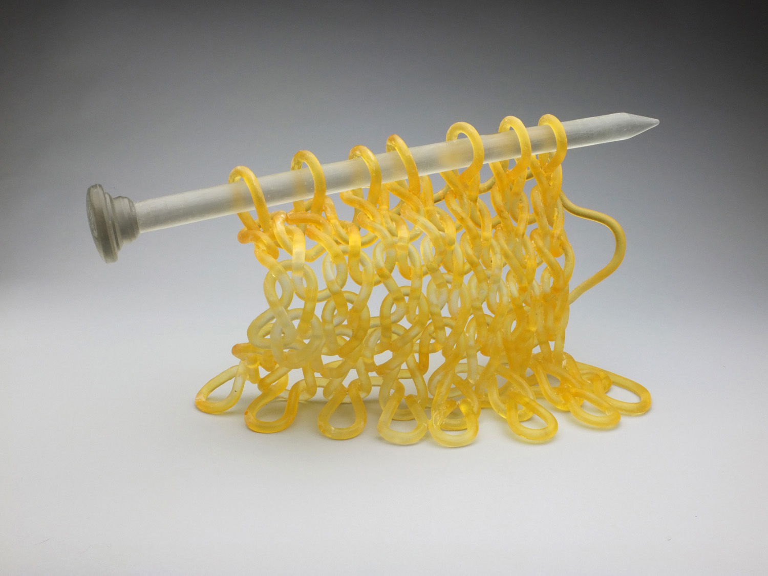 Carol Milne, knitted glass, kiln cast lead crystal, Continuous