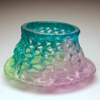 Carol Milne, kiln cast lead crystal, Rock, knitted glass, cast glass, basket